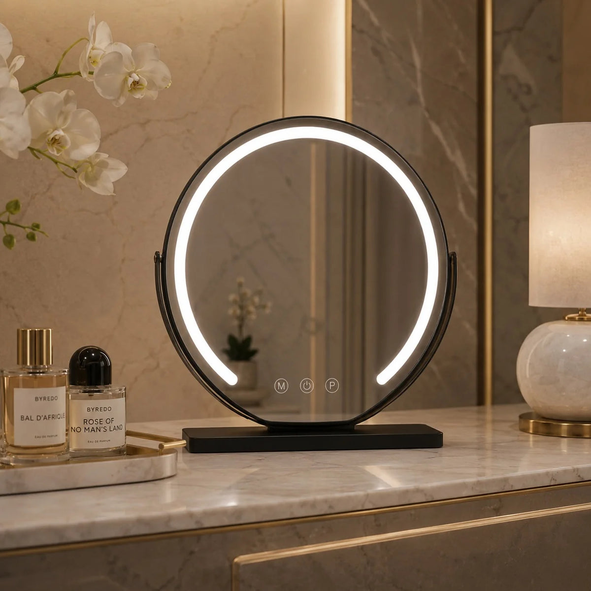 RoyaleGlow Lighted Vanity Mirror Tabletop LED Makeup Mirror With Adjustable Magnification - Royale Basic