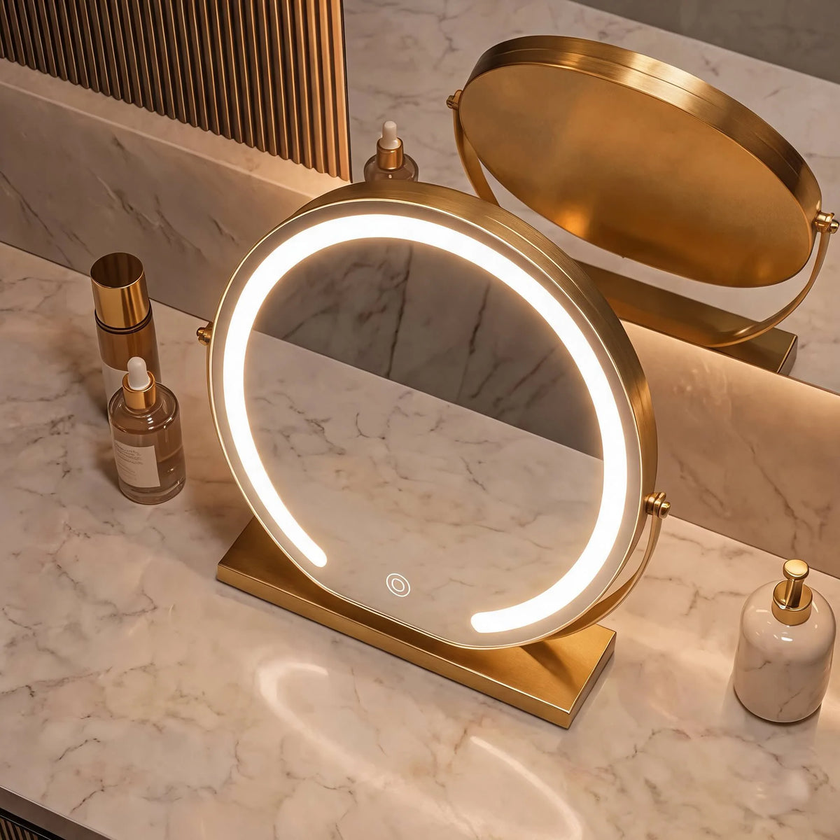 RoyaleGlow Lighted Vanity Mirror Tabletop LED Makeup Mirror With Adjustable Magnification - Royale Basic