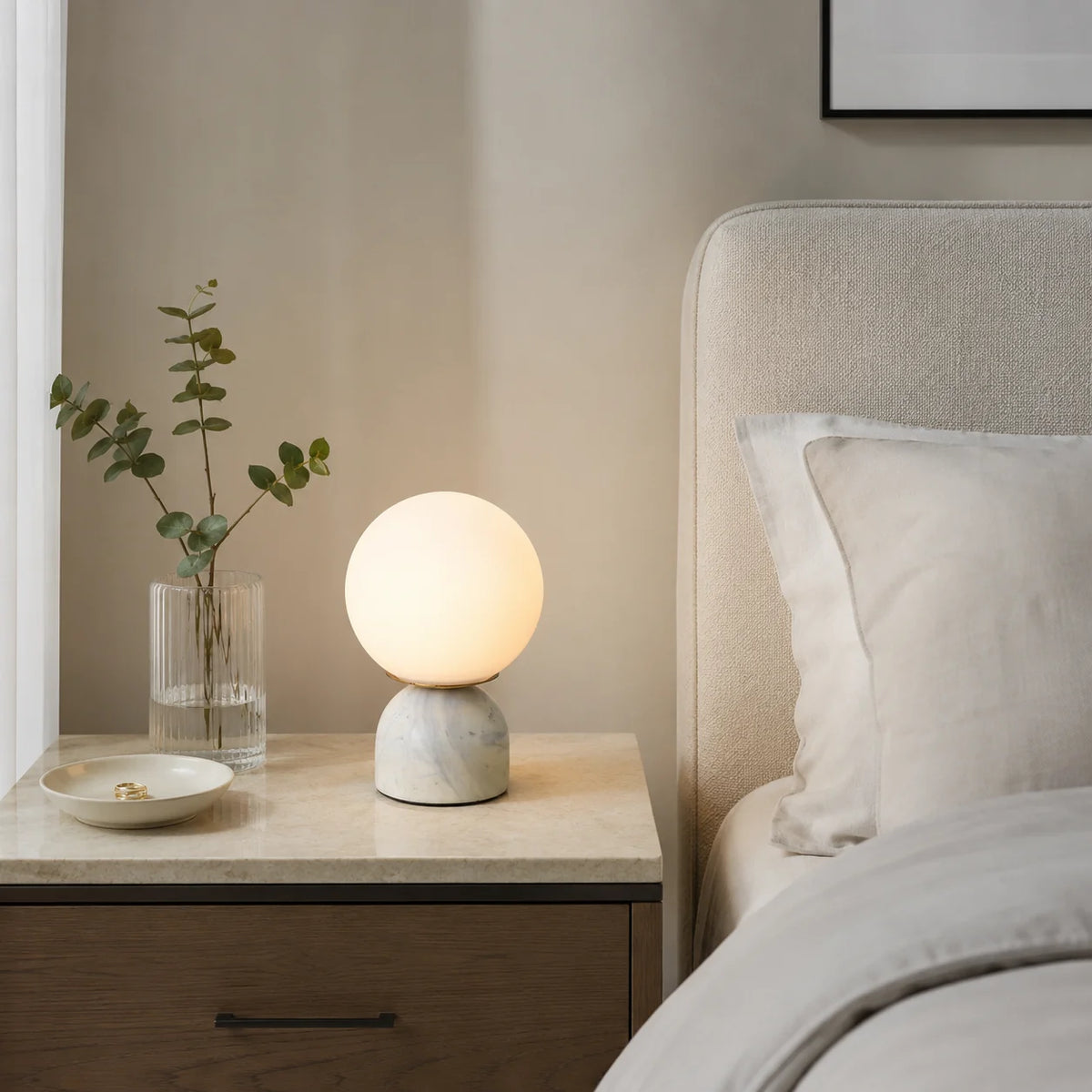 RoyaleGlow Marble Globe Table Lamp Modern Glass Bedside Light - Royale Basic