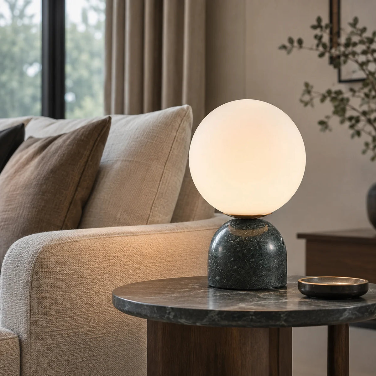 RoyaleGlow Marble Globe Table Lamp Modern Glass Bedside Light - Royale Basic