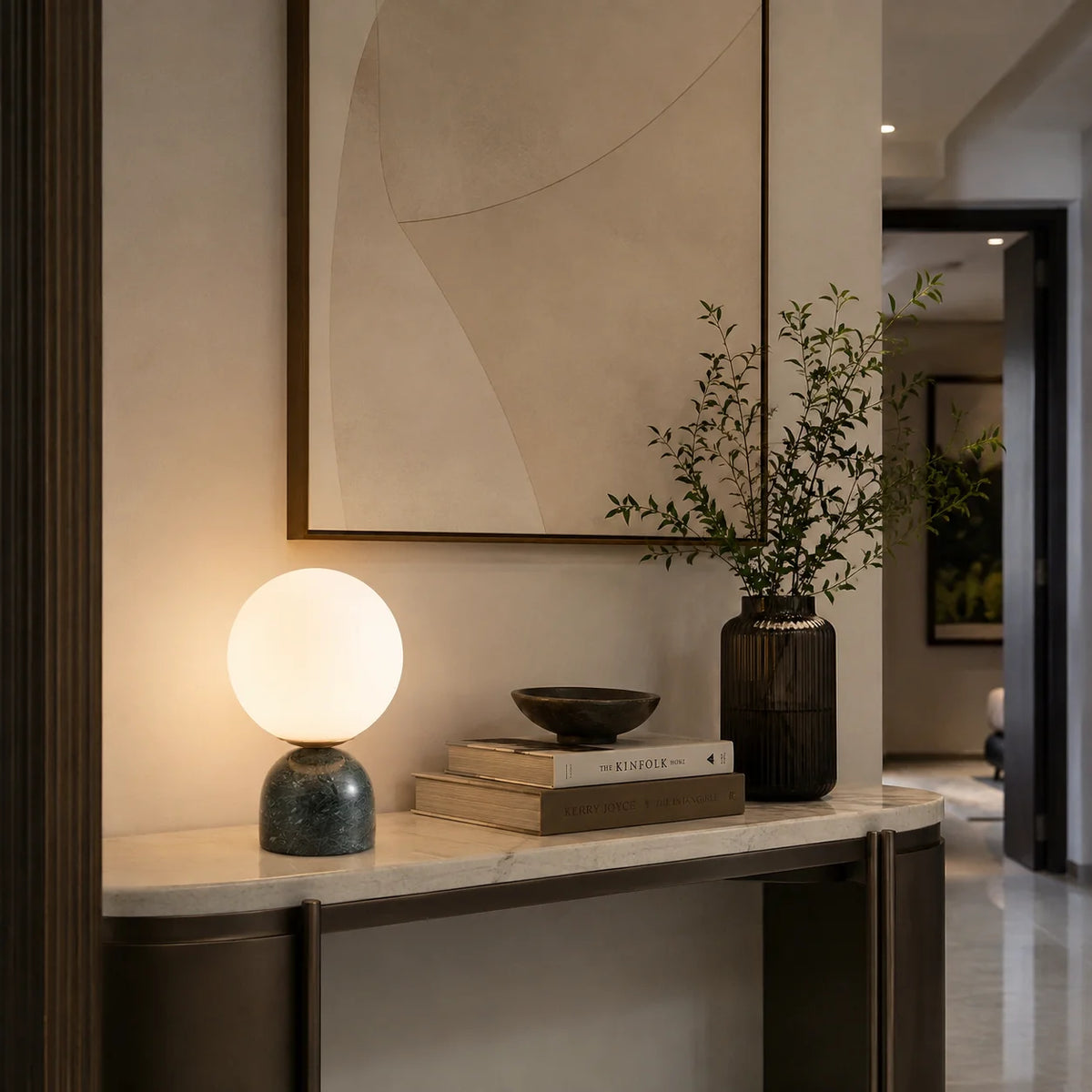 RoyaleGlow Marble Globe Table Lamp Modern Glass Bedside Light - Royale Basic