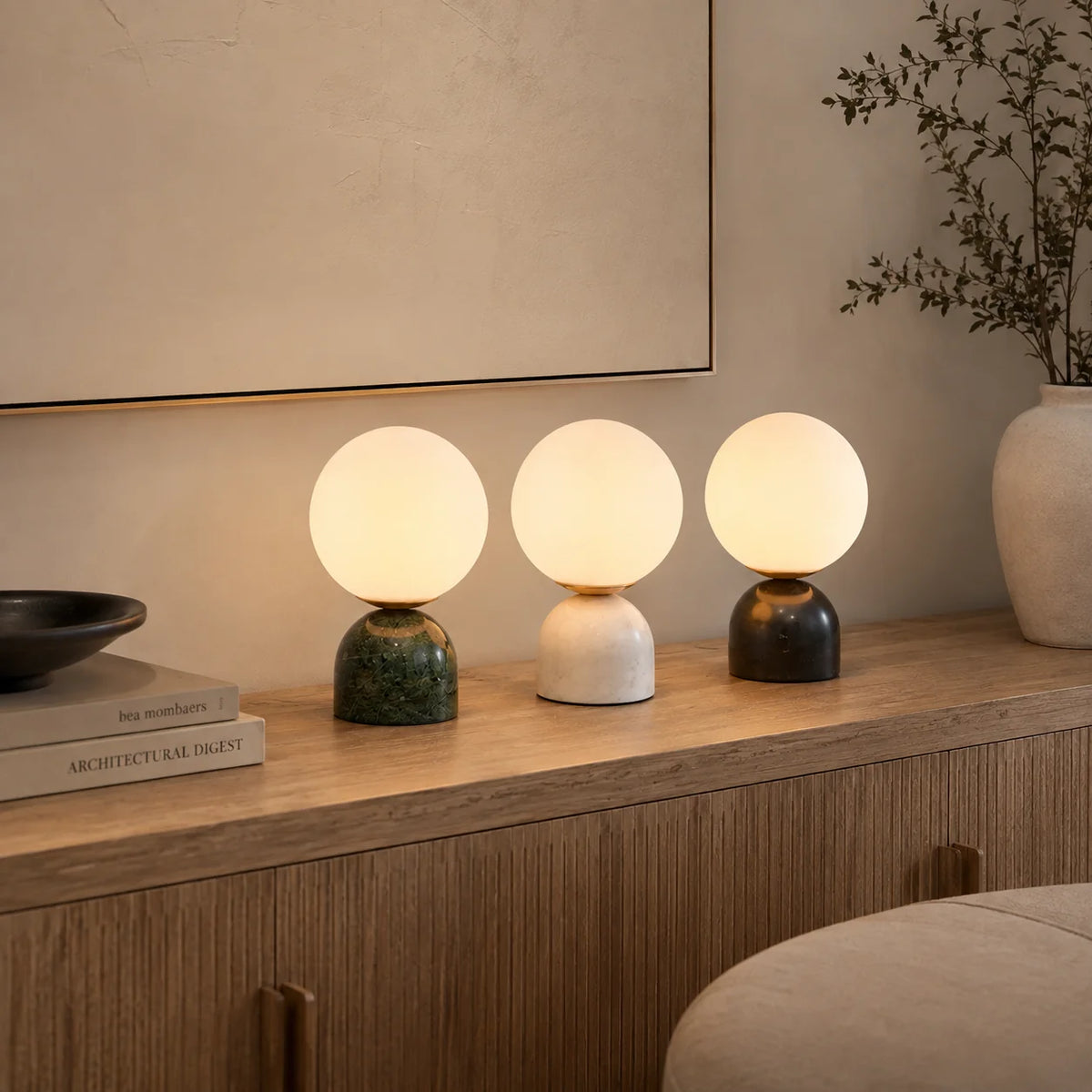 RoyaleGlow Marble Globe Table Lamp Modern Glass Bedside Light - Royale Basic