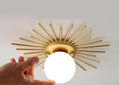 RoyaleGlow Mid-Century Gold Sunburst Flush Mount Ceiling Light with Glass Globe-Royale Basic
