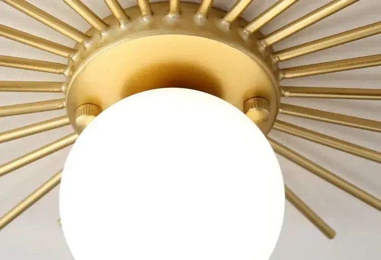 RoyaleGlow Mid-Century Gold Sunburst Flush Mount Ceiling Light with Glass Globe-Royale Basic