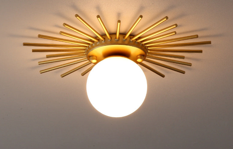 RoyaleGlow Mid-Century Gold Sunburst Flush Mount Ceiling Light with Glass Globe-Royale Basic