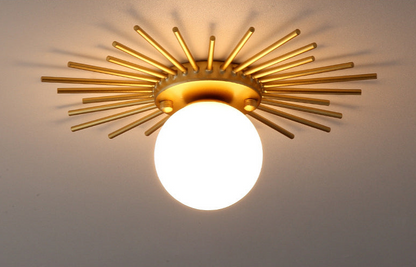 RoyaleGlow Mid-Century Gold Sunburst Flush Mount Ceiling Light with Glass Globe-Royale Basic