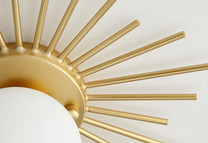 RoyaleGlow Mid-Century Gold Sunburst Flush Mount Ceiling Light with Glass Globe-Royale Basic