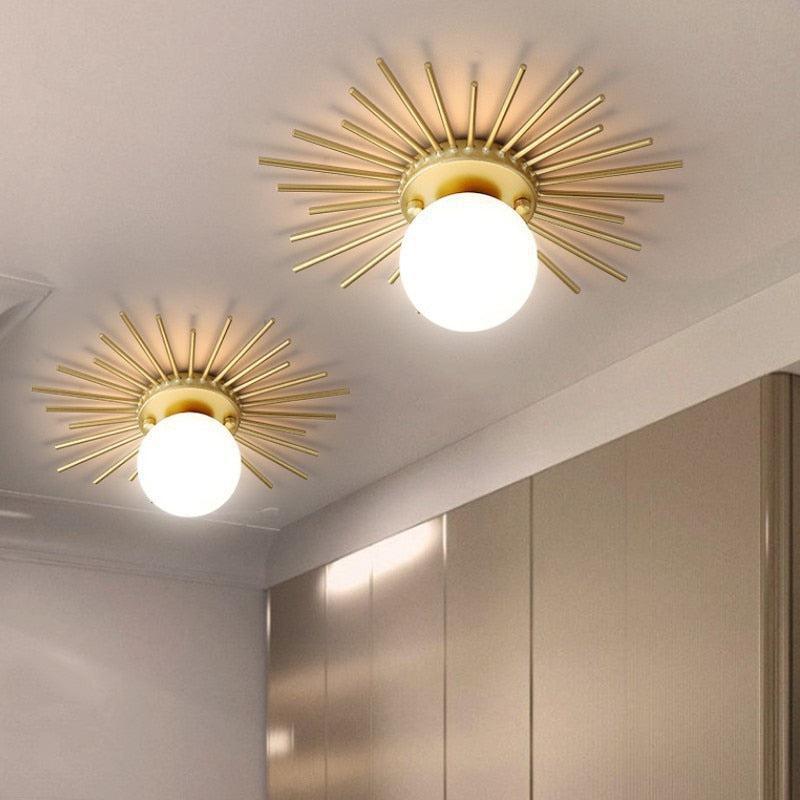 RoyaleGlow Mid-Century Gold Sunburst Flush Mount Ceiling Light with Glass Globe-Royale Basic
