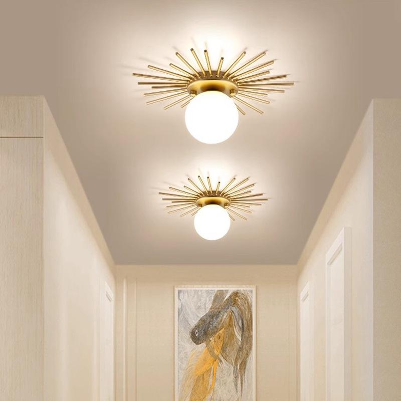 RoyaleGlow Mid-Century Gold Sunburst Flush Mount Ceiling Light with Glass Globe-Royale Basic