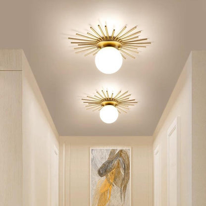 RoyaleGlow Mid-Century Gold Sunburst Flush Mount Ceiling Light with Glass Globe-Royale Basic