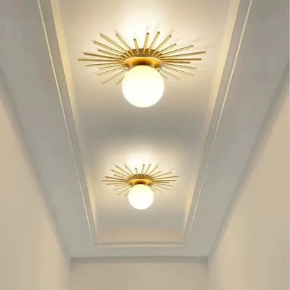 RoyaleGlow Mid-Century Gold Sunburst Flush Mount Ceiling Light with Glass Globe-Royale Basic