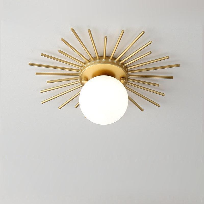 RoyaleGlow Mid-Century Gold Sunburst Flush Mount Ceiling Light with Glass Globe-Royale Basic