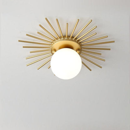 RoyaleGlow Mid-Century Gold Sunburst Flush Mount Ceiling Light with Glass Globe-Royale Basic