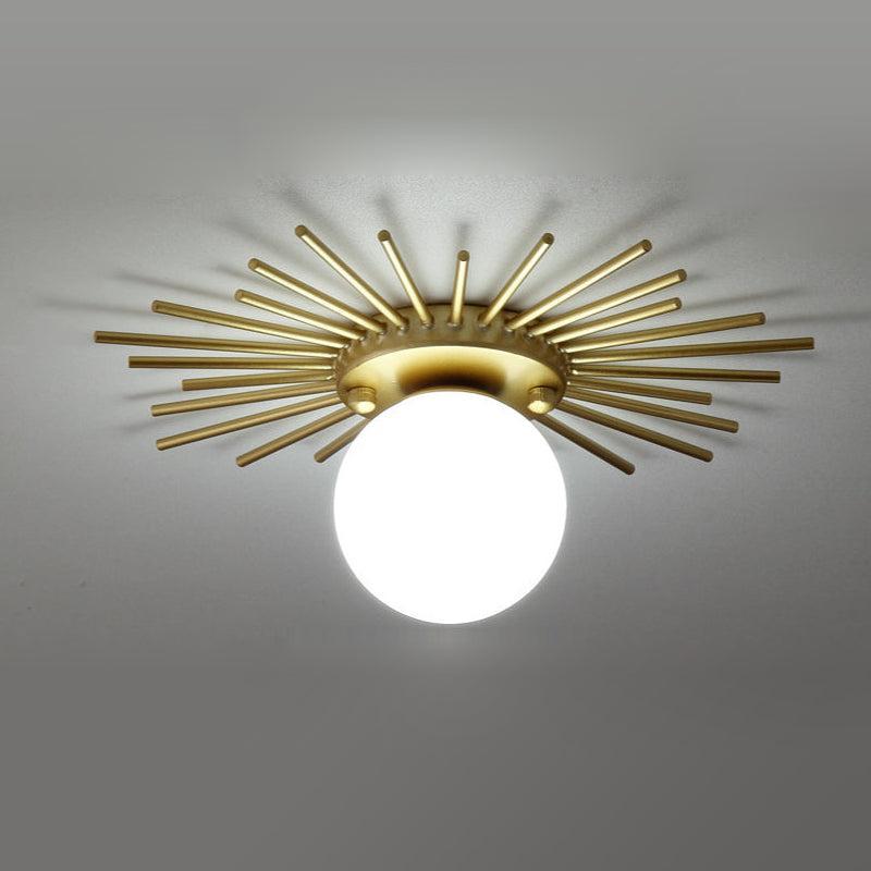 RoyaleGlow Mid-Century Gold Sunburst Flush Mount Ceiling Light with Glass Globe-Royale Basic