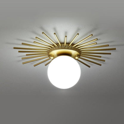 RoyaleGlow Mid-Century Gold Sunburst Flush Mount Ceiling Light with Glass Globe-Royale Basic