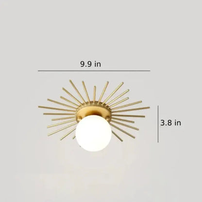 RoyaleGlow Mid-Century Gold Sunburst Flush Mount Ceiling Light with Glass Globe-Royale Basic