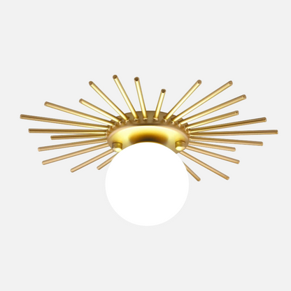 RoyaleGlow Mid-Century Gold Sunburst Flush Mount Ceiling Light with Glass Globe-Royale Basic