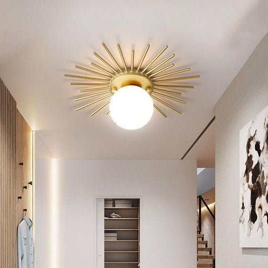 RoyaleGlow Mid-Century Gold Sunburst Flush Mount Ceiling Light with Glass Globe-Royale Basic
