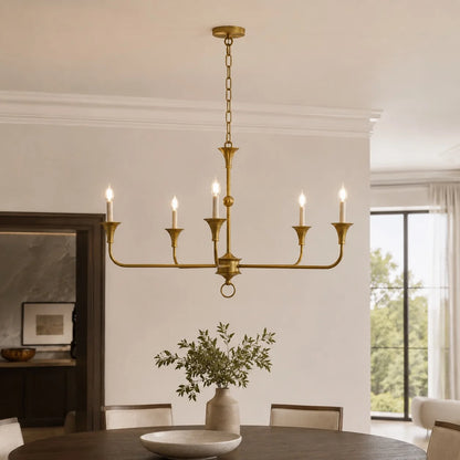 RoyaleGlow Modern 5-Light Brass Candelabra Chandelier Adjustable Pendant Light - Royale Basic