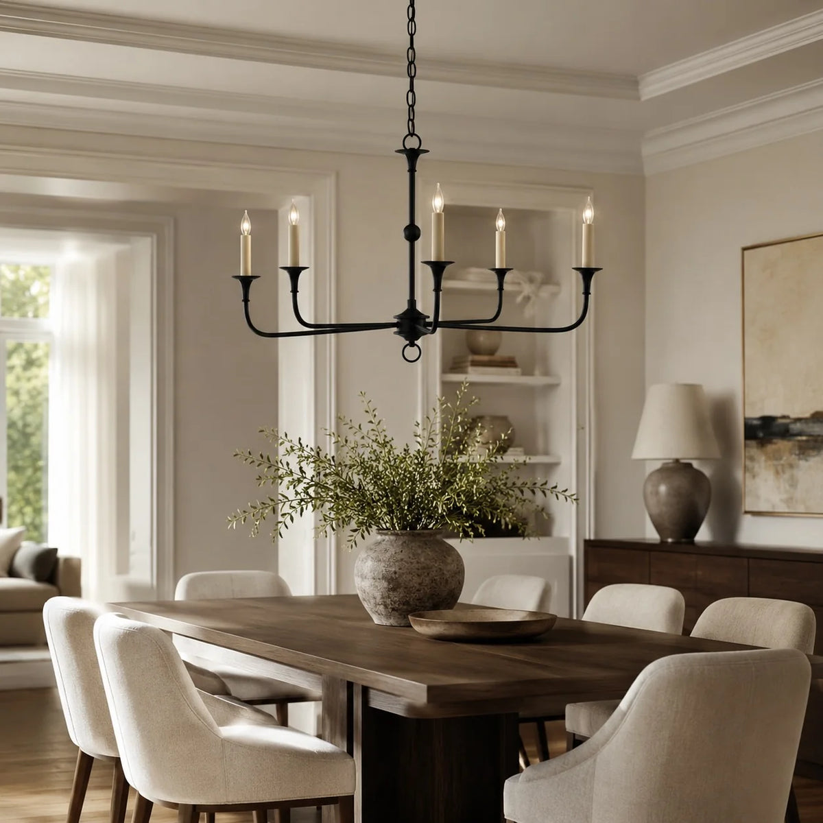 RoyaleGlow Modern 5-Light Brass Candelabra Chandelier Adjustable Pendant Light - Royale Basic