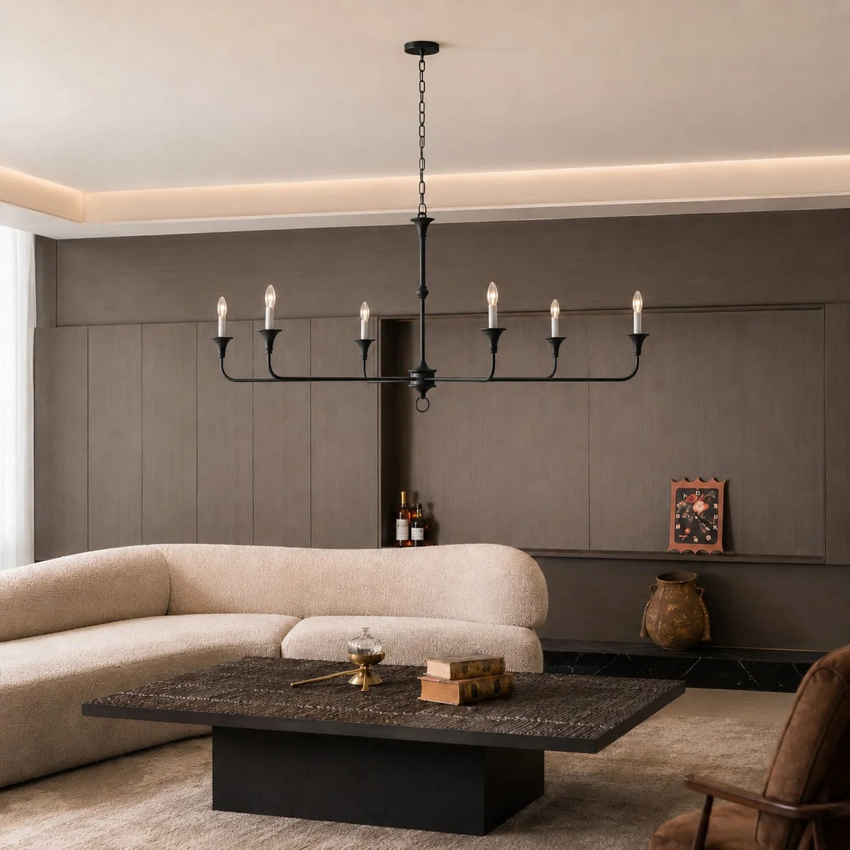 RoyaleGlow Modern 5-Light Brass Candelabra Chandelier Adjustable Pendant Light - Royale Basic
