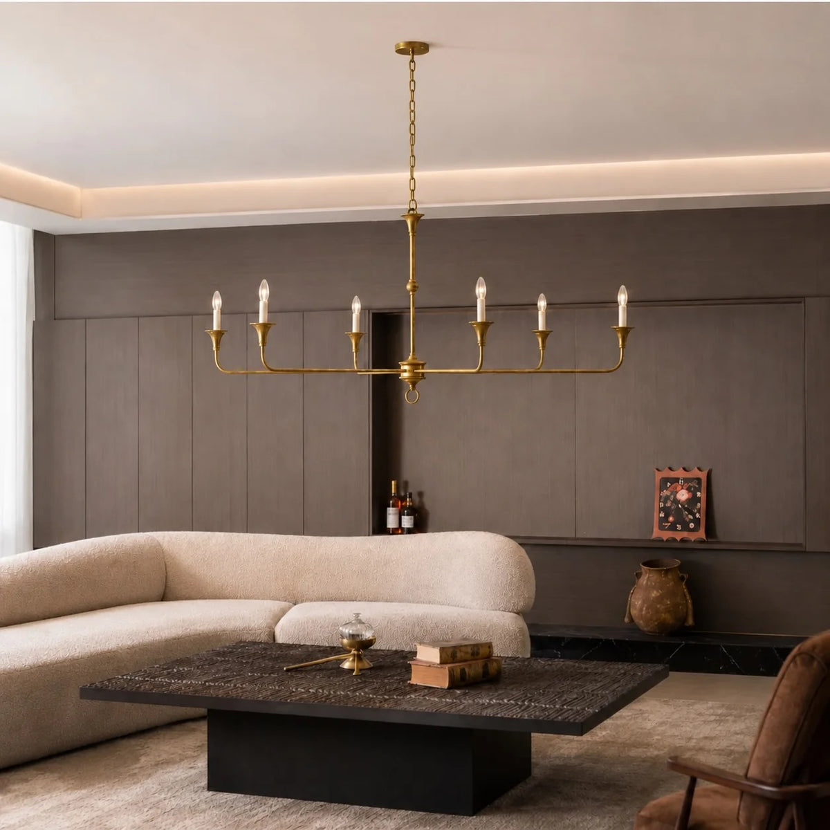 RoyaleGlow Modern 5-Light Brass Candelabra Chandelier Adjustable Pendant Light - Royale Basic