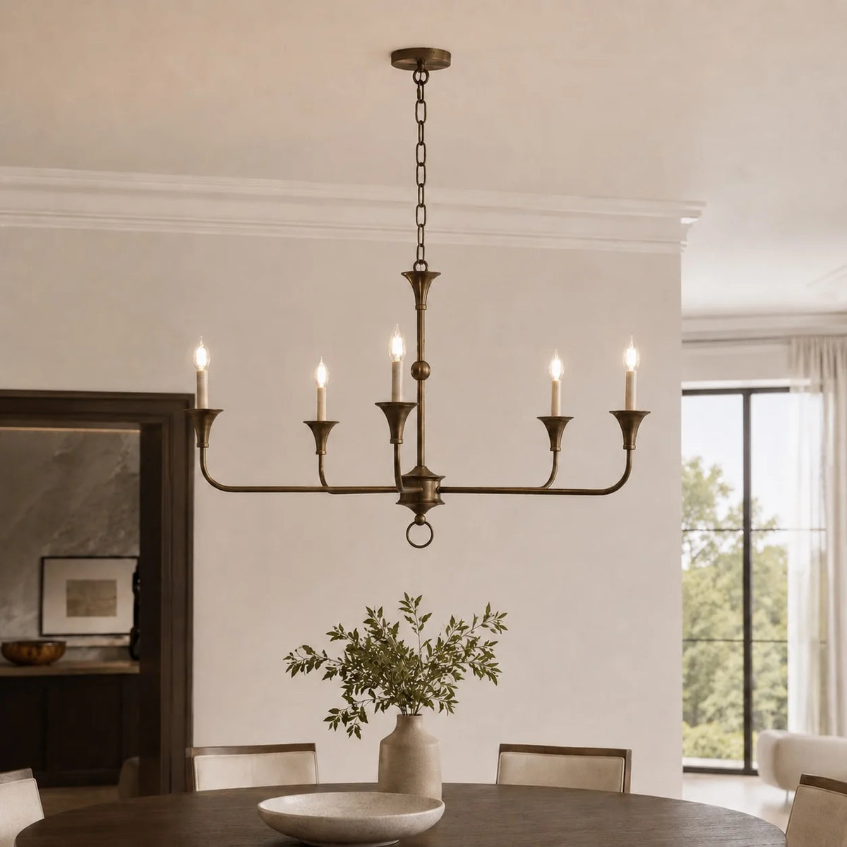 RoyaleGlow Modern 5-Light Brass Candelabra Chandelier Adjustable Pendant Light - Royale Basic