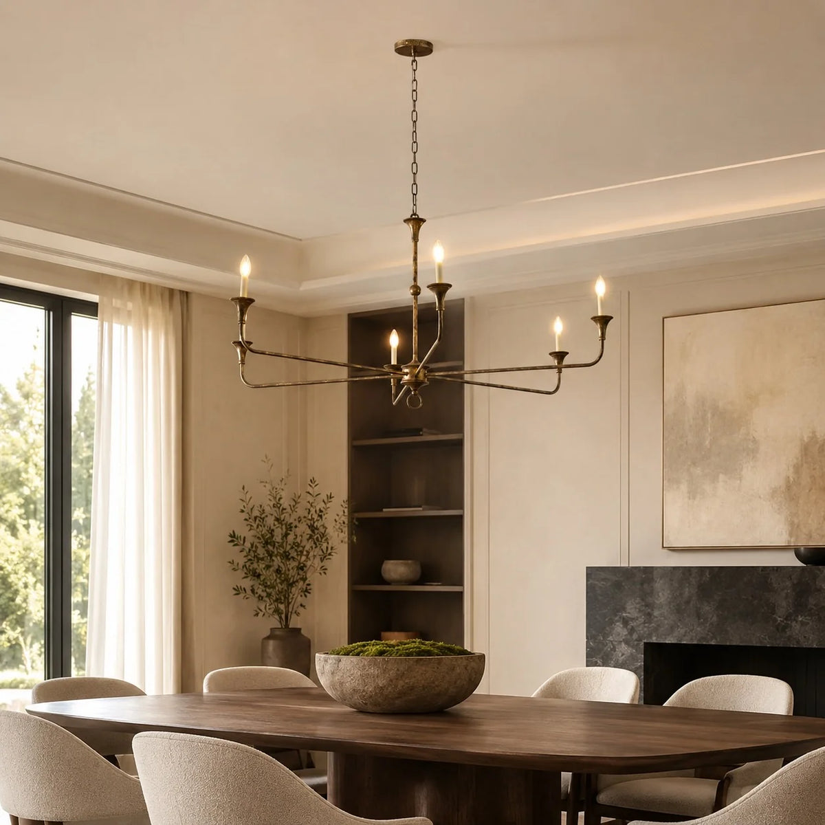 RoyaleGlow Modern 5-Light Brass Candelabra Chandelier Adjustable Pendant Light - Royale Basic