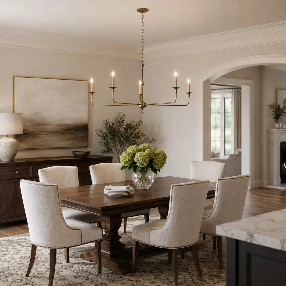 RoyaleGlow Modern 5-Light Brass Candelabra Chandelier Adjustable Pendant Light - Royale Basic