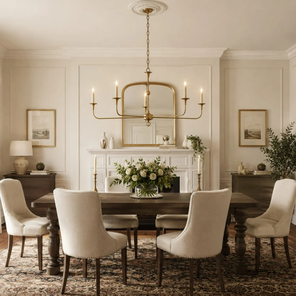 RoyaleGlow Modern 5-Light Brass Candelabra Chandelier Adjustable Pendant Light - Royale Basic