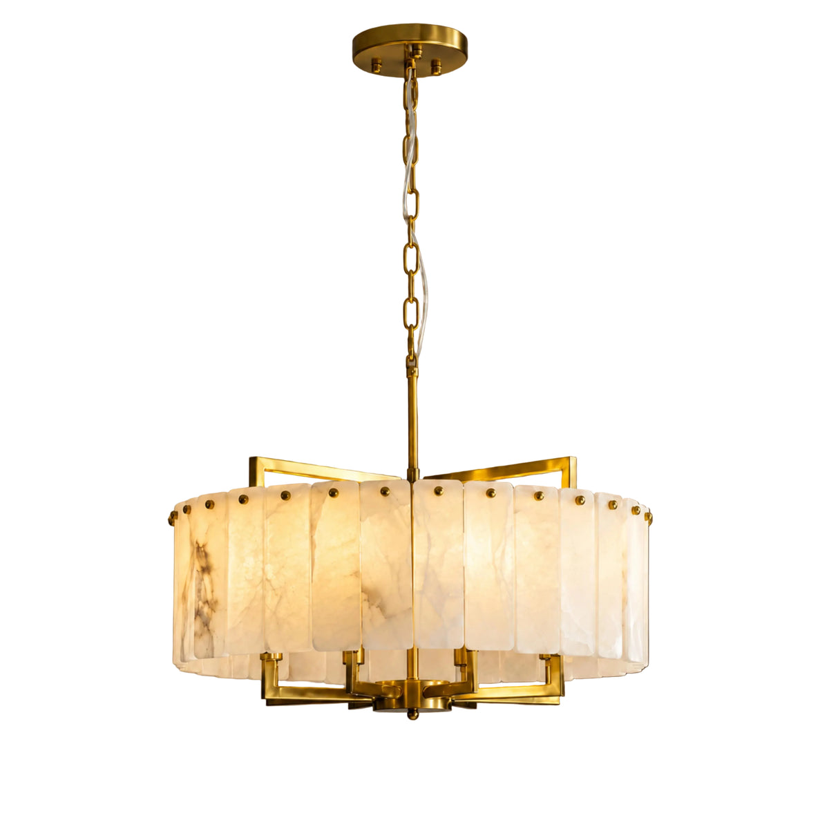 RoyaleGlow Modern Alabaster And Brass LED Hanging Chandelier Light Fixture - Royale Basic