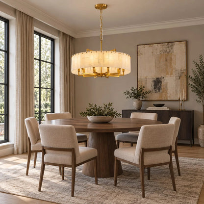 RoyaleGlow Modern Alabaster And Brass LED Hanging Chandelier Light Fixture - Royale Basic