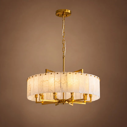 RoyaleGlow Modern Alabaster And Brass LED Hanging Chandelier Light Fixture - Royale Basic