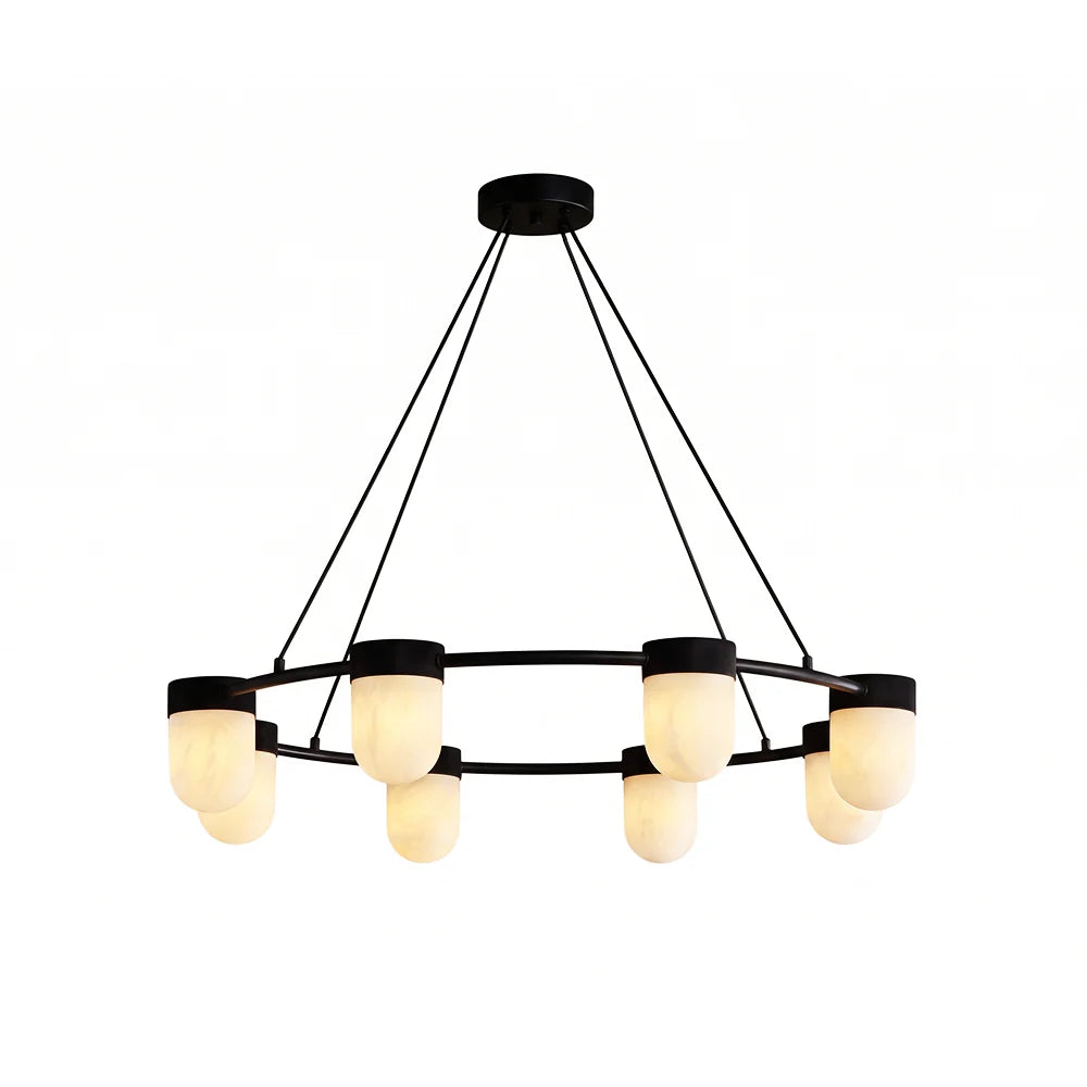 RoyaleGlow Modern Alabaster Chandelier Capsule Ring Pendant Light Brass - Royale Basic