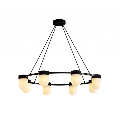 RoyaleGlow Modern Alabaster Chandelier Capsule Ring Pendant Light Brass - Royale Basic