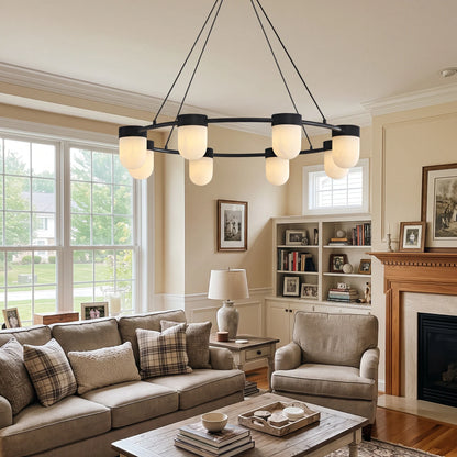 RoyaleGlow Modern Alabaster Chandelier Capsule Ring Pendant Light Brass - Royale Basic