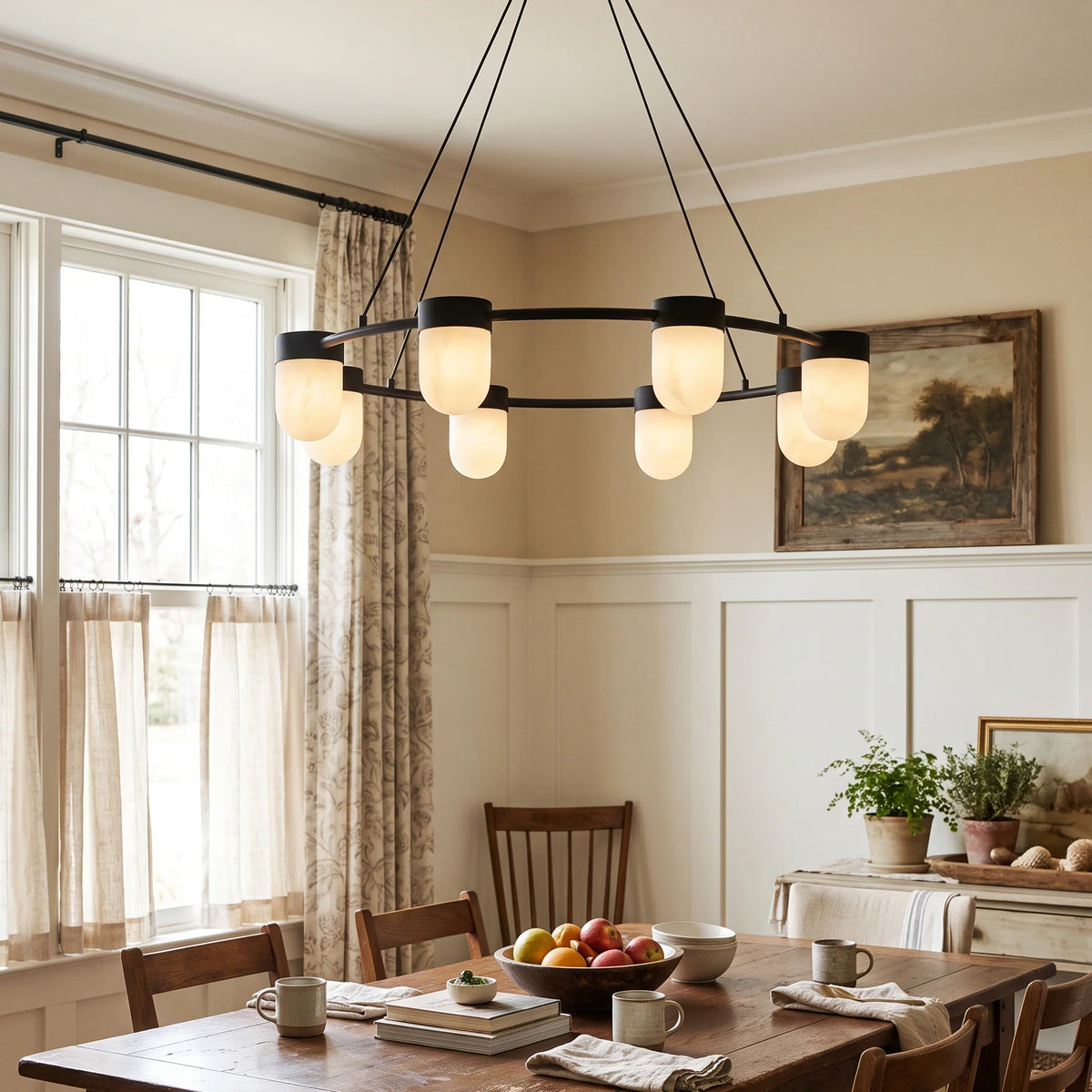 RoyaleGlow Modern Alabaster Chandelier Capsule Ring Pendant Light Brass - Royale Basic