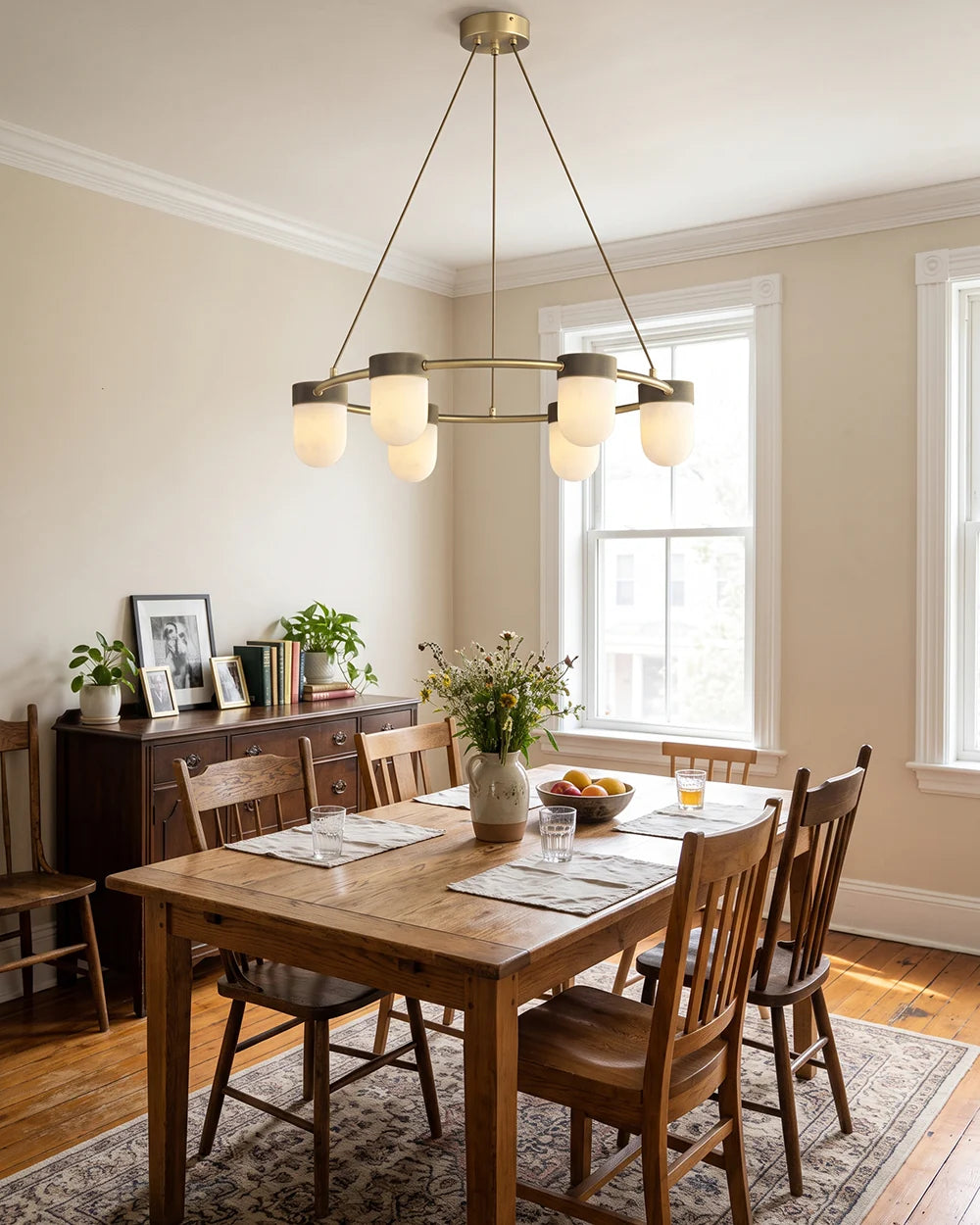 RoyaleGlow Modern Alabaster Chandelier Capsule Ring Pendant Light Brass - Royale Basic
