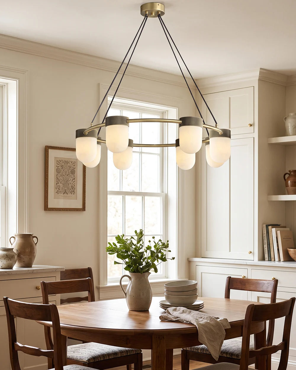 RoyaleGlow Modern Alabaster Chandelier Capsule Ring Pendant Light Brass - Royale Basic