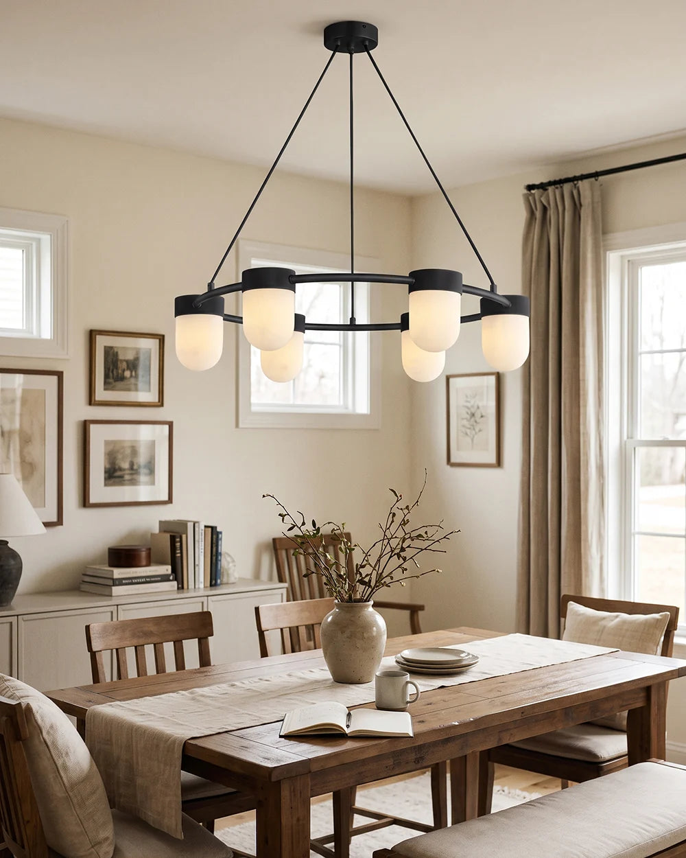 RoyaleGlow Modern Alabaster Chandelier Capsule Ring Pendant Light Brass - Royale Basic