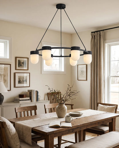 RoyaleGlow Modern Alabaster Chandelier Capsule Ring Pendant Light Brass - Royale Basic