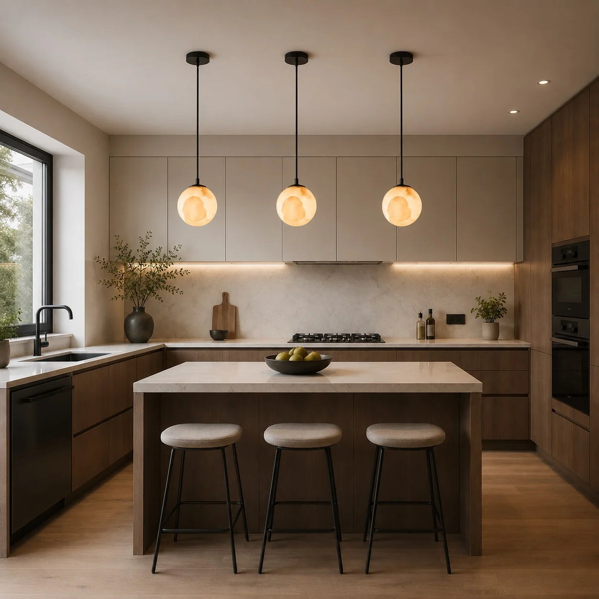 RoyaleGlow Modern Alabaster Globe Pendant Light Adjustable LED Ceiling Lamp - Royale Basic