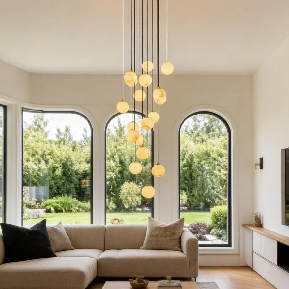 RoyaleGlow Modern Alabaster Sphere Cluster Pendant Chandelier Lighting - Royale Basic