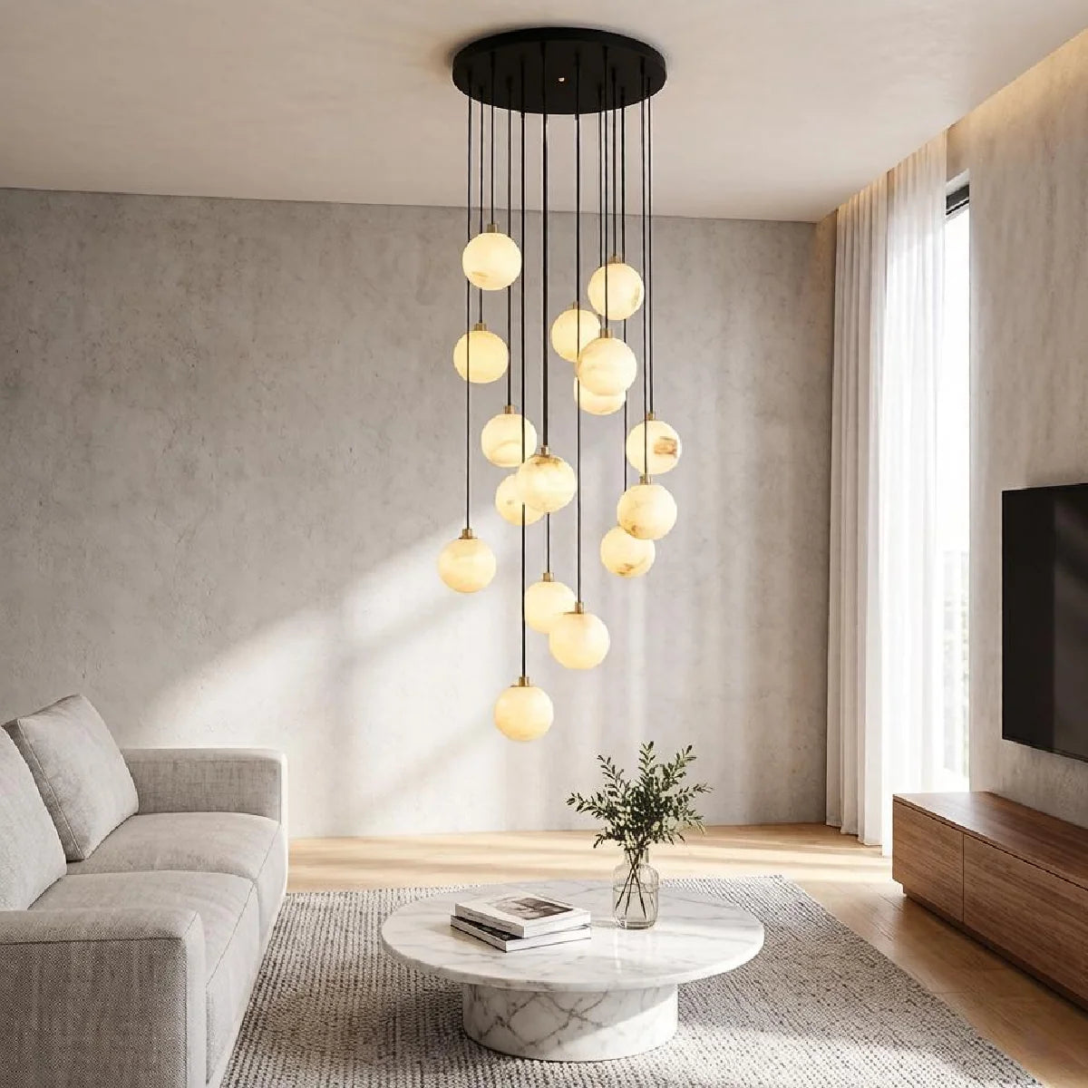 RoyaleGlow Modern Alabaster Sphere Cluster Pendant Chandelier Lighting - Royale Basic