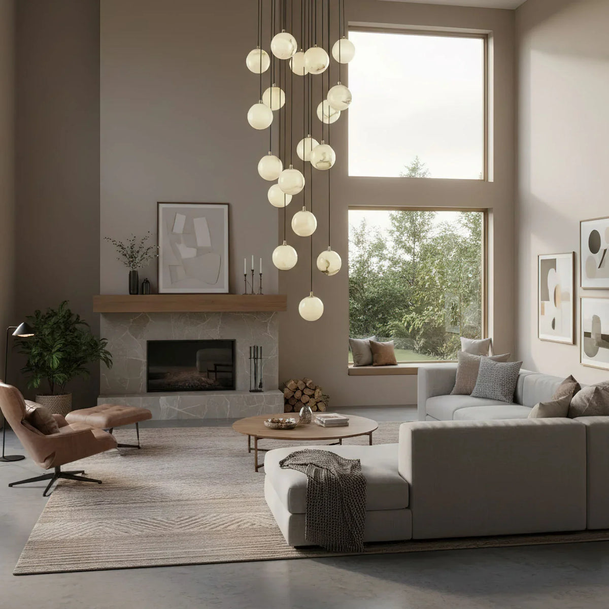 RoyaleGlow Modern Alabaster Sphere Cluster Pendant Chandelier Lighting - Royale Basic