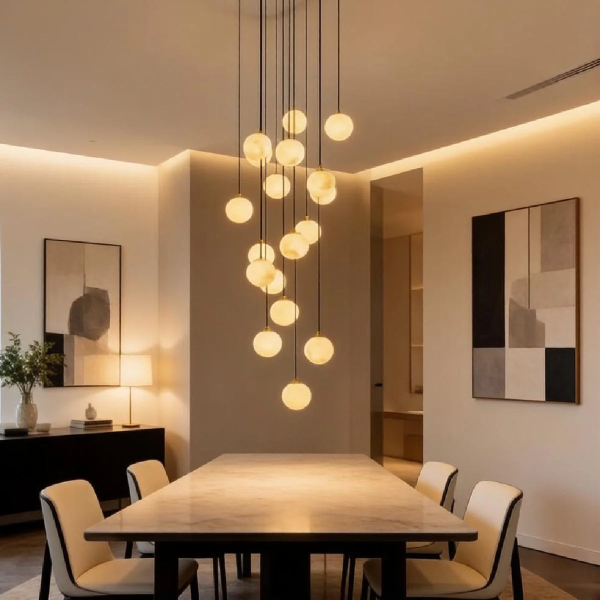 RoyaleGlow Modern Alabaster Sphere Cluster Pendant Chandelier Lighting - Royale Basic