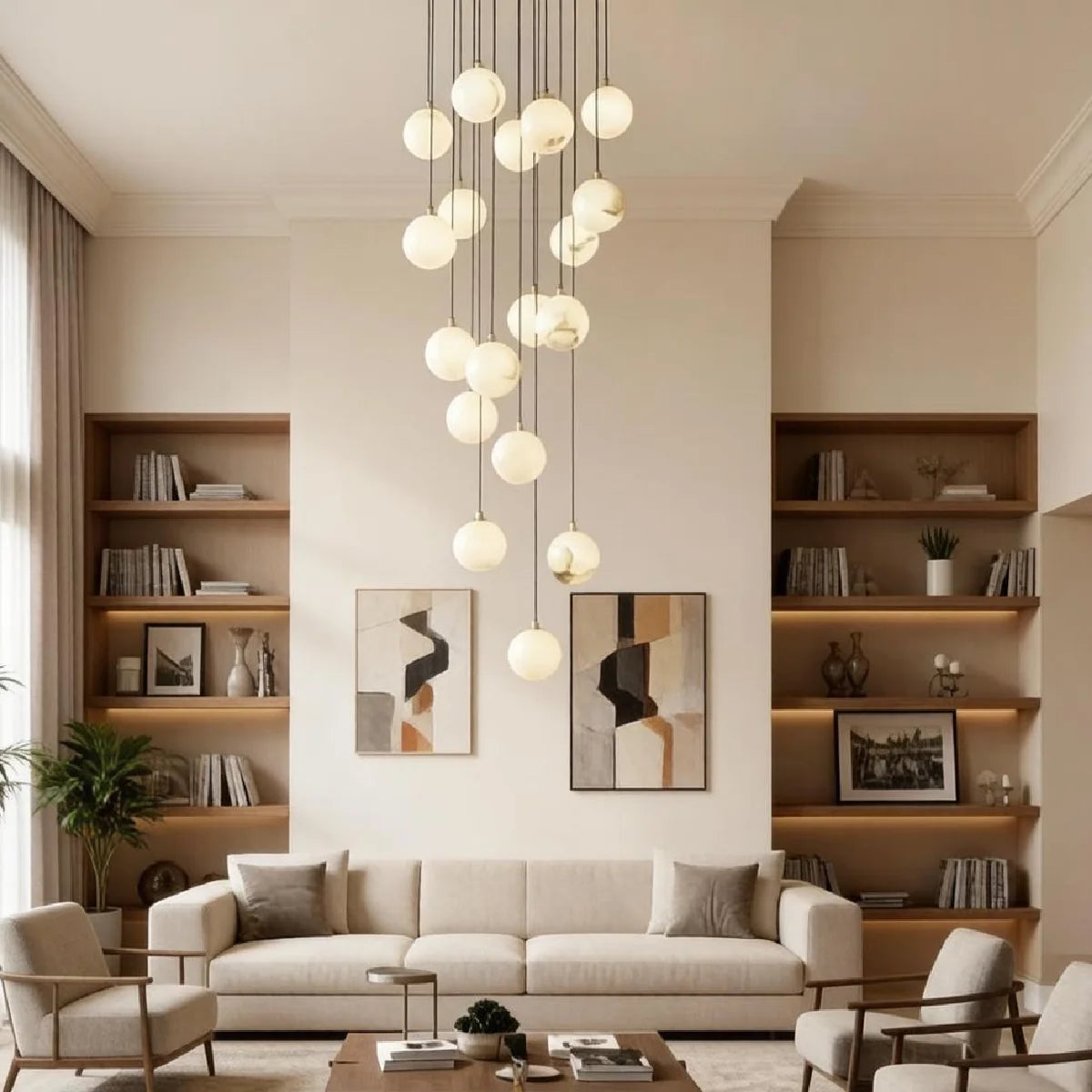 RoyaleGlow Modern Alabaster Sphere Cluster Pendant Chandelier Lighting - Royale Basic