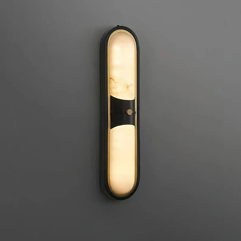 RoyaleGlow Modern Alabaster Wall Sconce Brass LED Vanity Light - Royale Basic