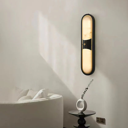 RoyaleGlow Modern Alabaster Wall Sconce Brass LED Vanity Light - Royale Basic