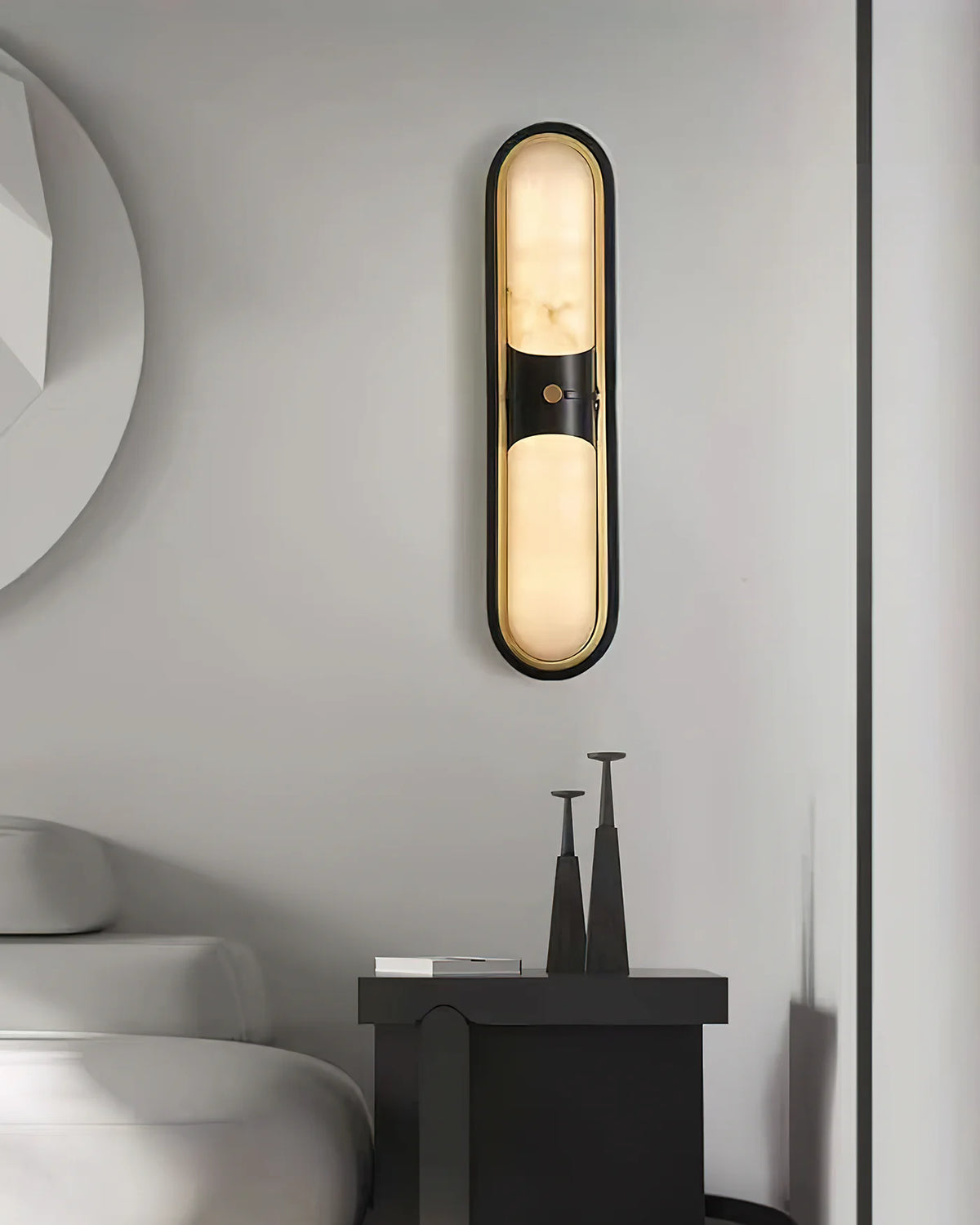 RoyaleGlow Modern Alabaster Wall Sconce Brass LED Vanity Light - Royale Basic